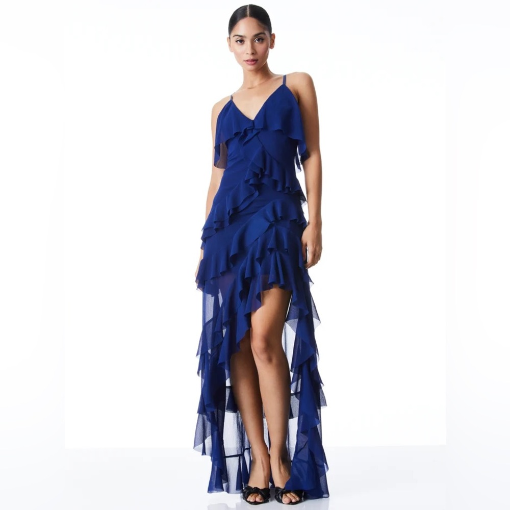 Alice + Olivia LAVERNE ASYMMETRICAL RUFFLE DRESS